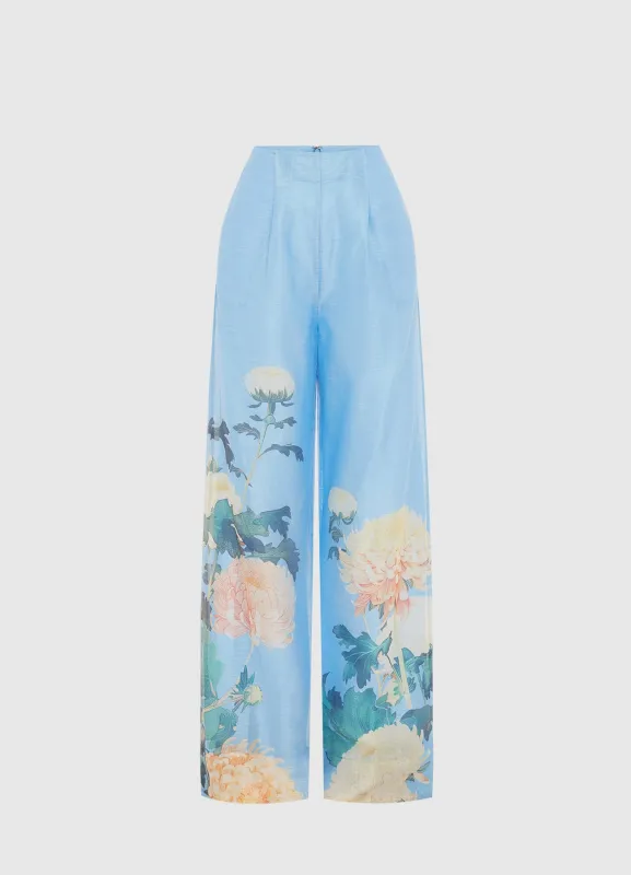 Luisa Pants - Hydrangea Print in Cornflower Blue sold by LEO LIN