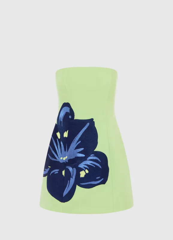Roselle Embroidered Bustier Mini Dress - Hibiscus in Matcha sold by LEO LIN