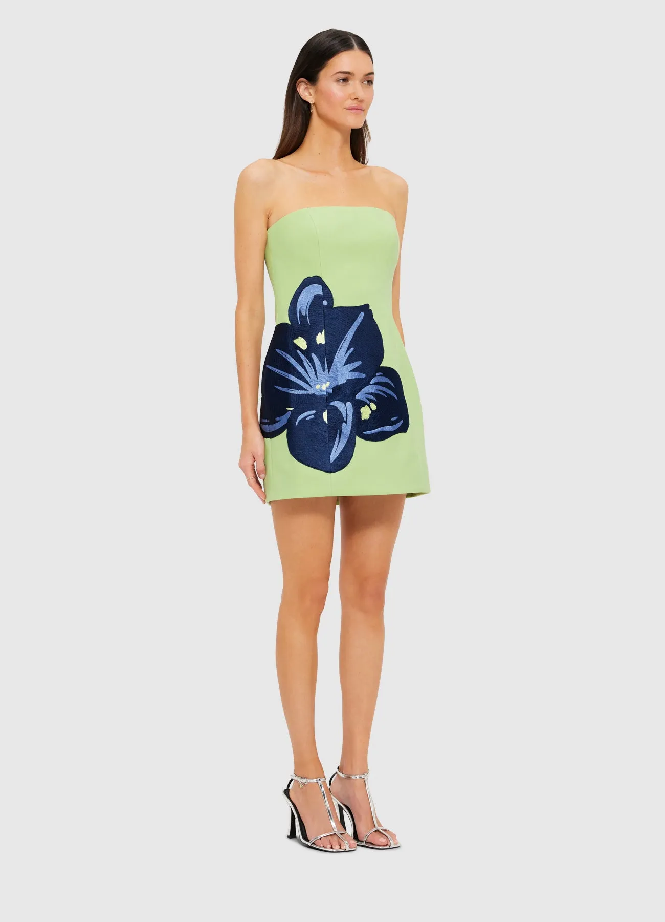 Roselle Embroidered Bustier Mini Dress - Hibiscus in Matcha sold by LEO LIN product image thumbnail 3