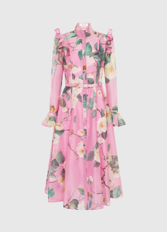 Katrina Butterfly Sleeve Midi Dress - Camelia Print sold by LEO LIN