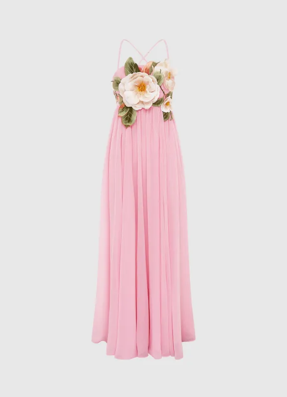 Agnes Appliqué Floral Maxi Dress - Camelia Print sold by LEO LIN
