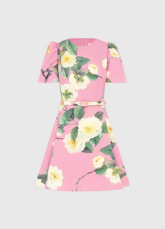 Elyse Short Sleeve Mini Dress - Camelia Print sold by LEO LIN