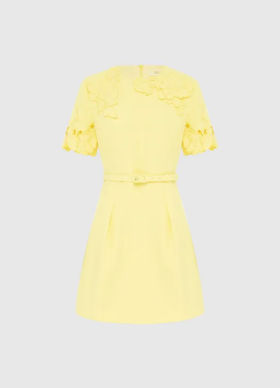 Aurelie Appliqué Short Sleeve Mini Dress - Sorbet Yellow sold by LEO LIN