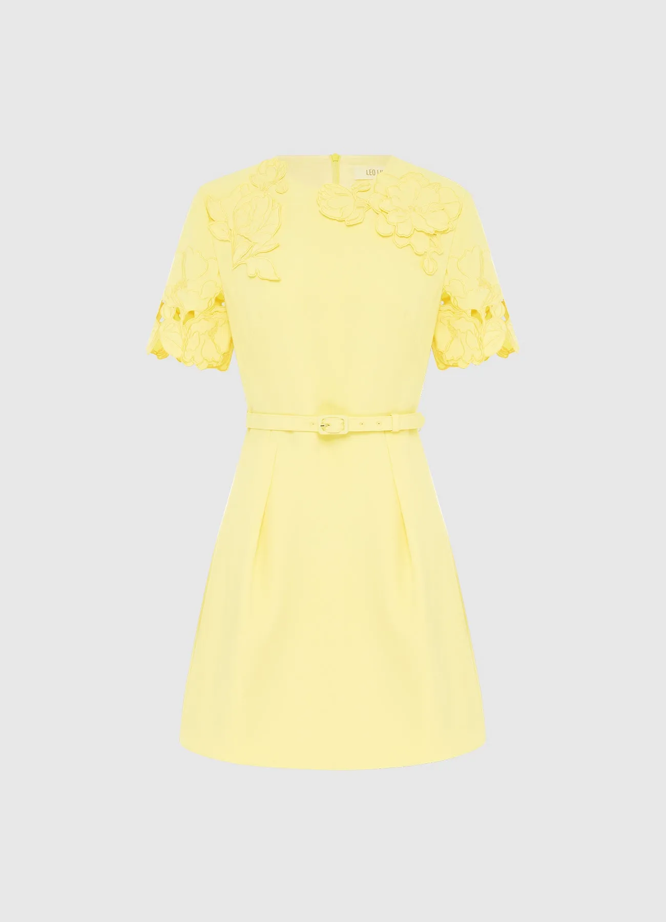 Aurelie Appliqué Short Sleeve Mini Dress - Sorbet Yellow sold by LEO LIN