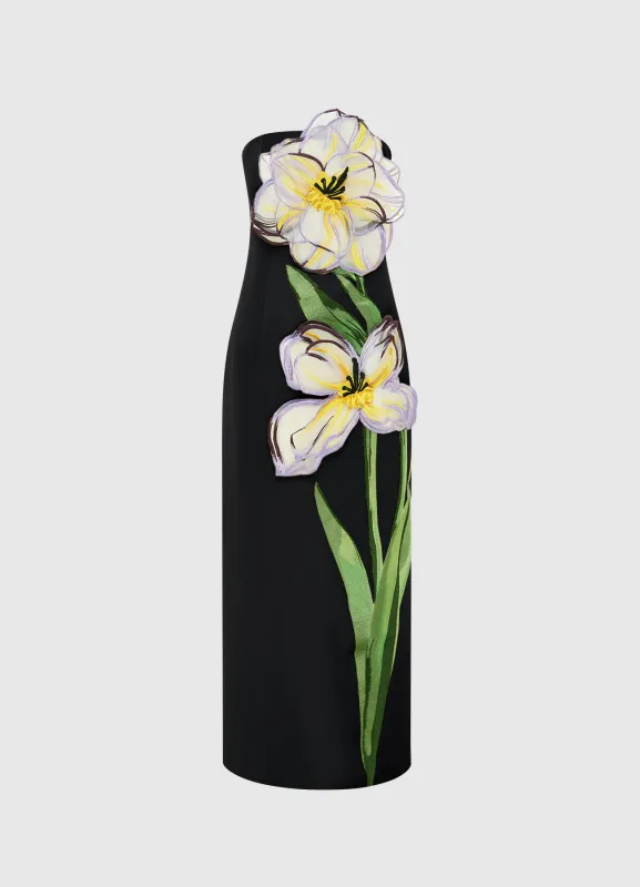 Rayna Appliqué Floral Maxi Dress - Iris Print in Ebony sold by LEO LIN