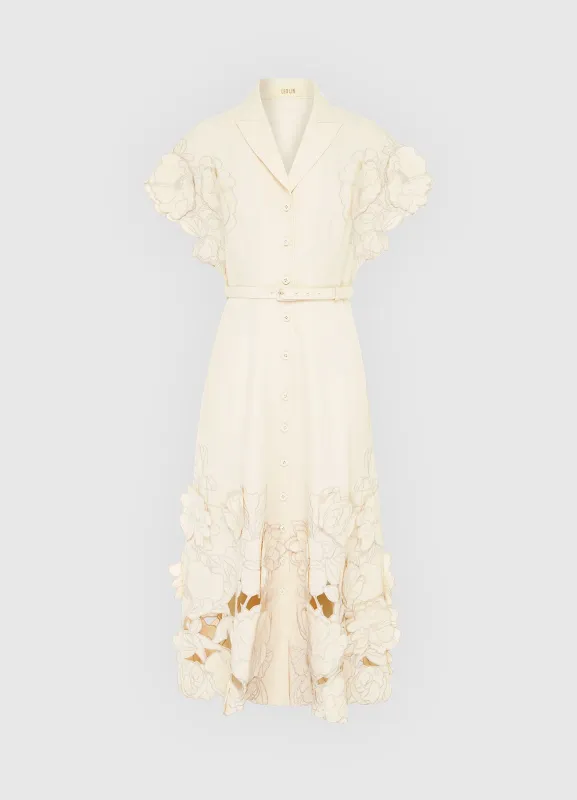 Aubrey Appliqué Shirt Midi Dress - Cream sold by LEO LIN