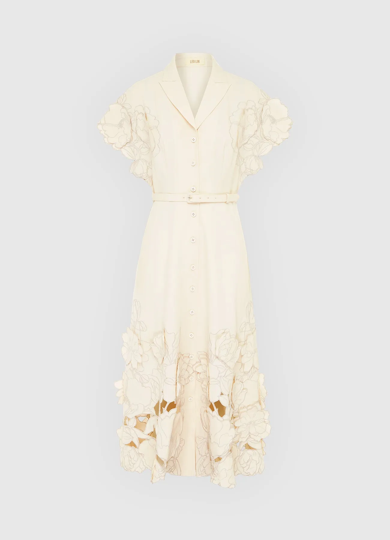 Aubrey Appliqué Shirt Midi Dress - Cream sold by LEO LIN