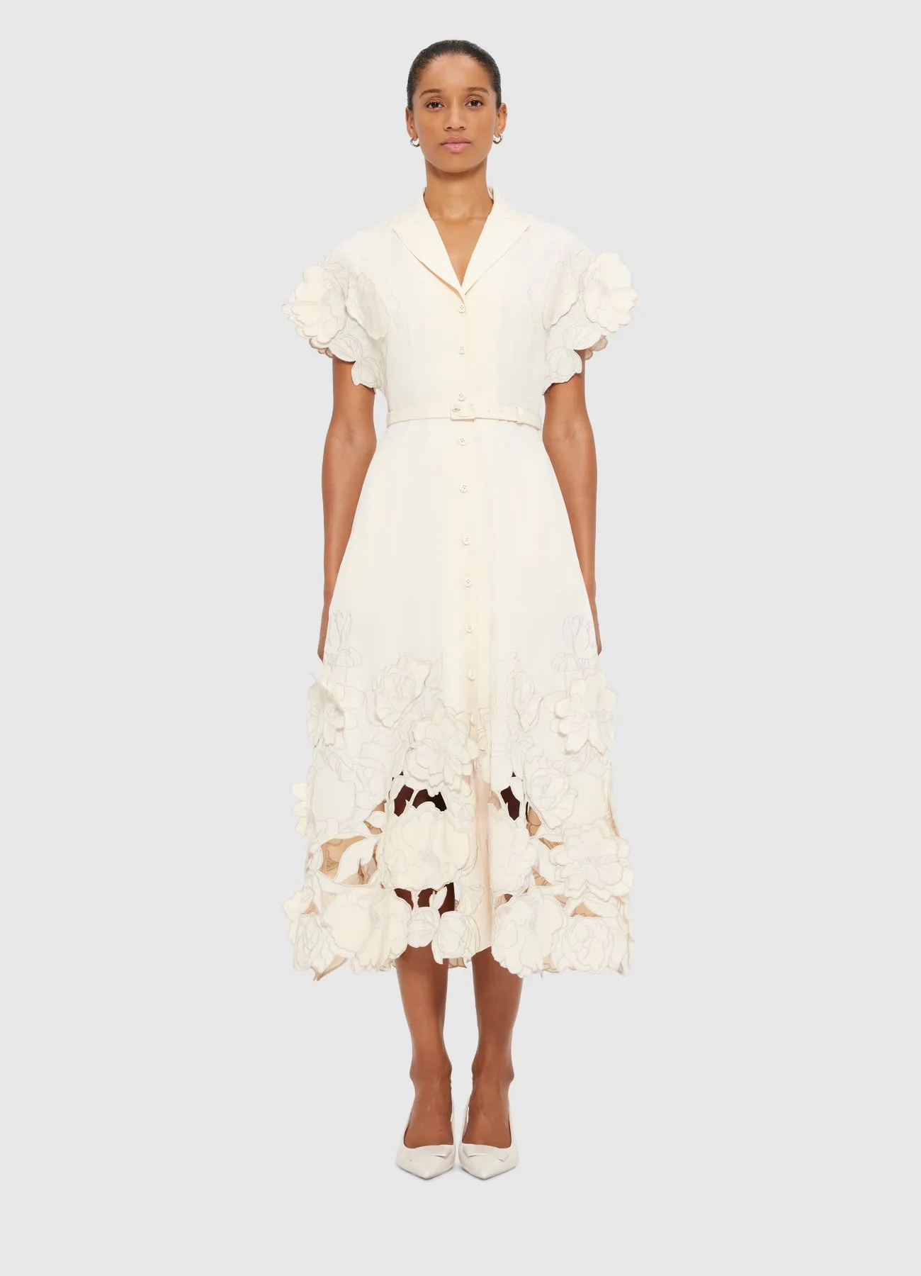 Aubrey Appliqué Shirt Midi Dress - Cream sold by LEO LIN product image thumbnail 2