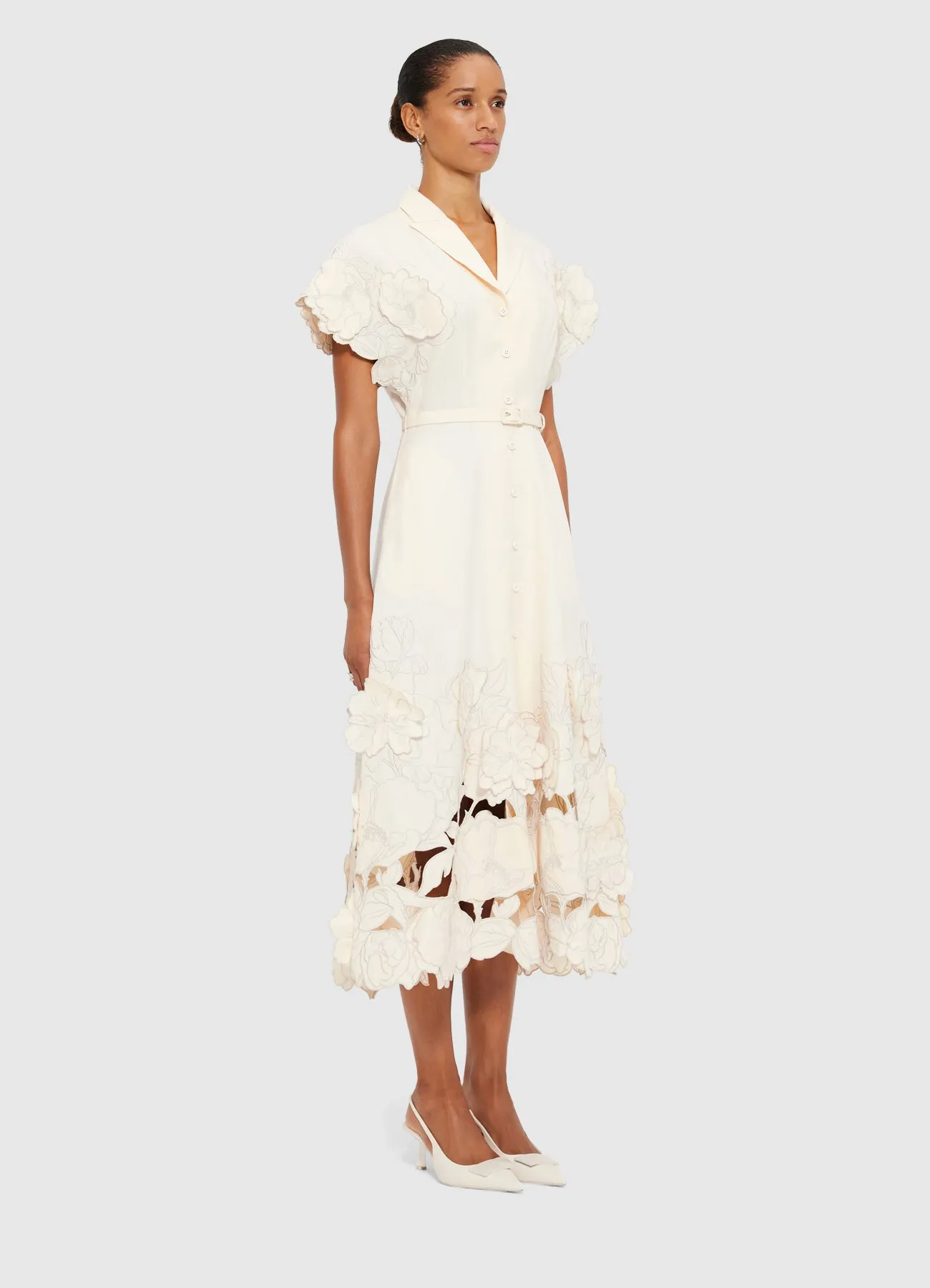 Aubrey Appliqué Shirt Midi Dress - Cream sold by LEO LIN product image thumbnail 3