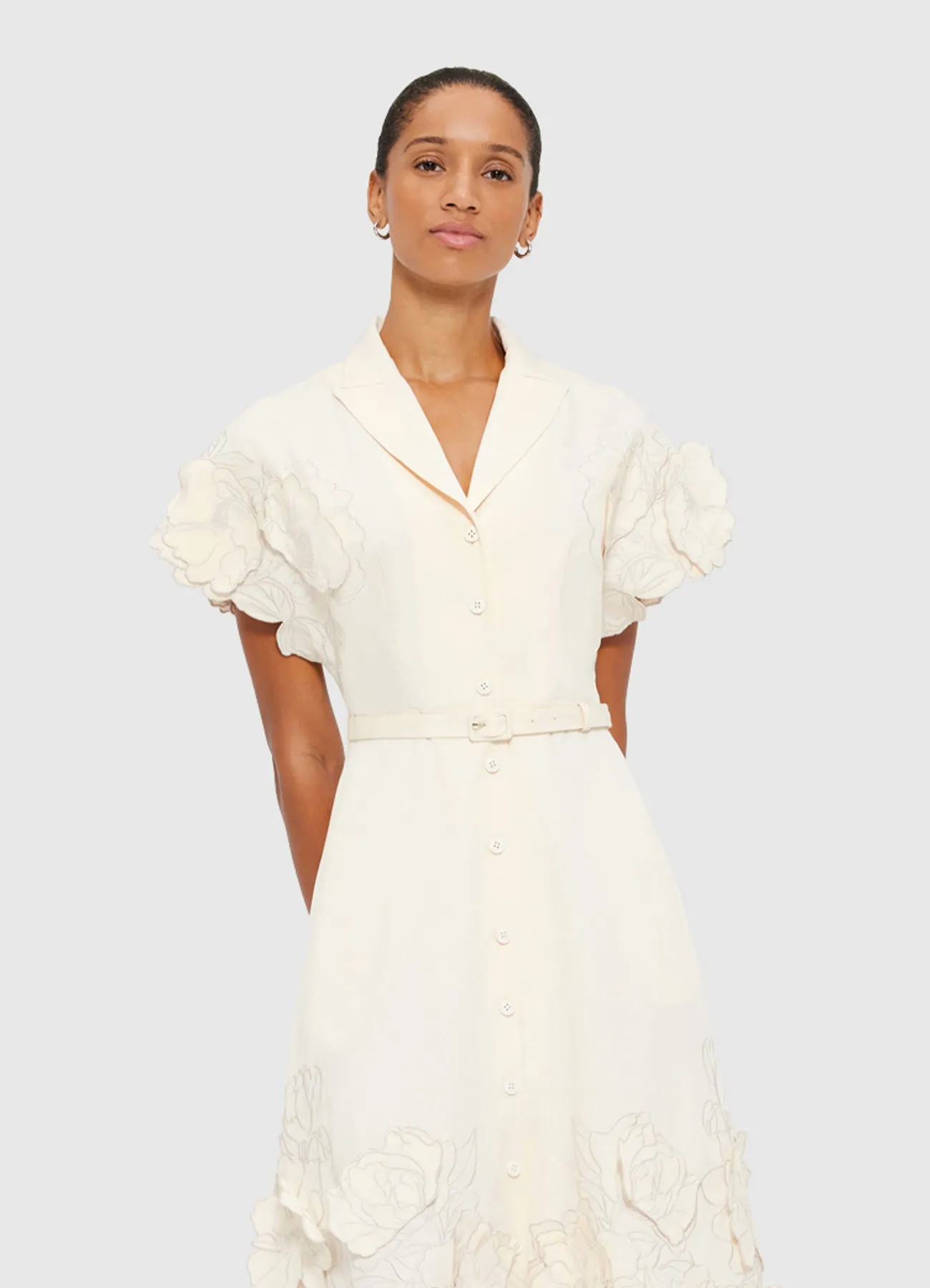 Aubrey Appliqué Shirt Midi Dress - Cream sold by LEO LIN product image thumbnail 5