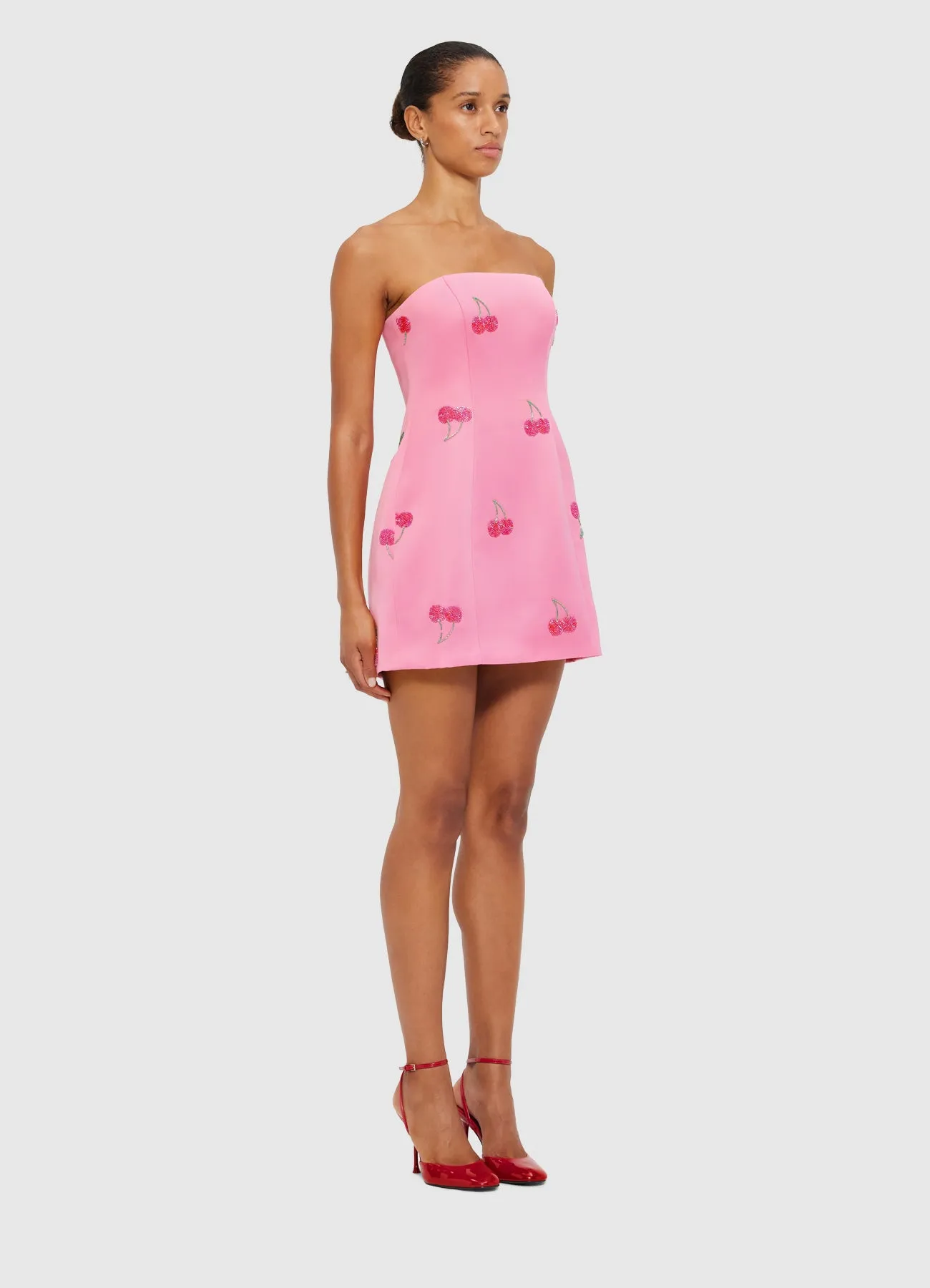 Roselle Embellished Bustier Mini Dress - Pink Cherry Beading sold by LEO LIN product image thumbnail 3