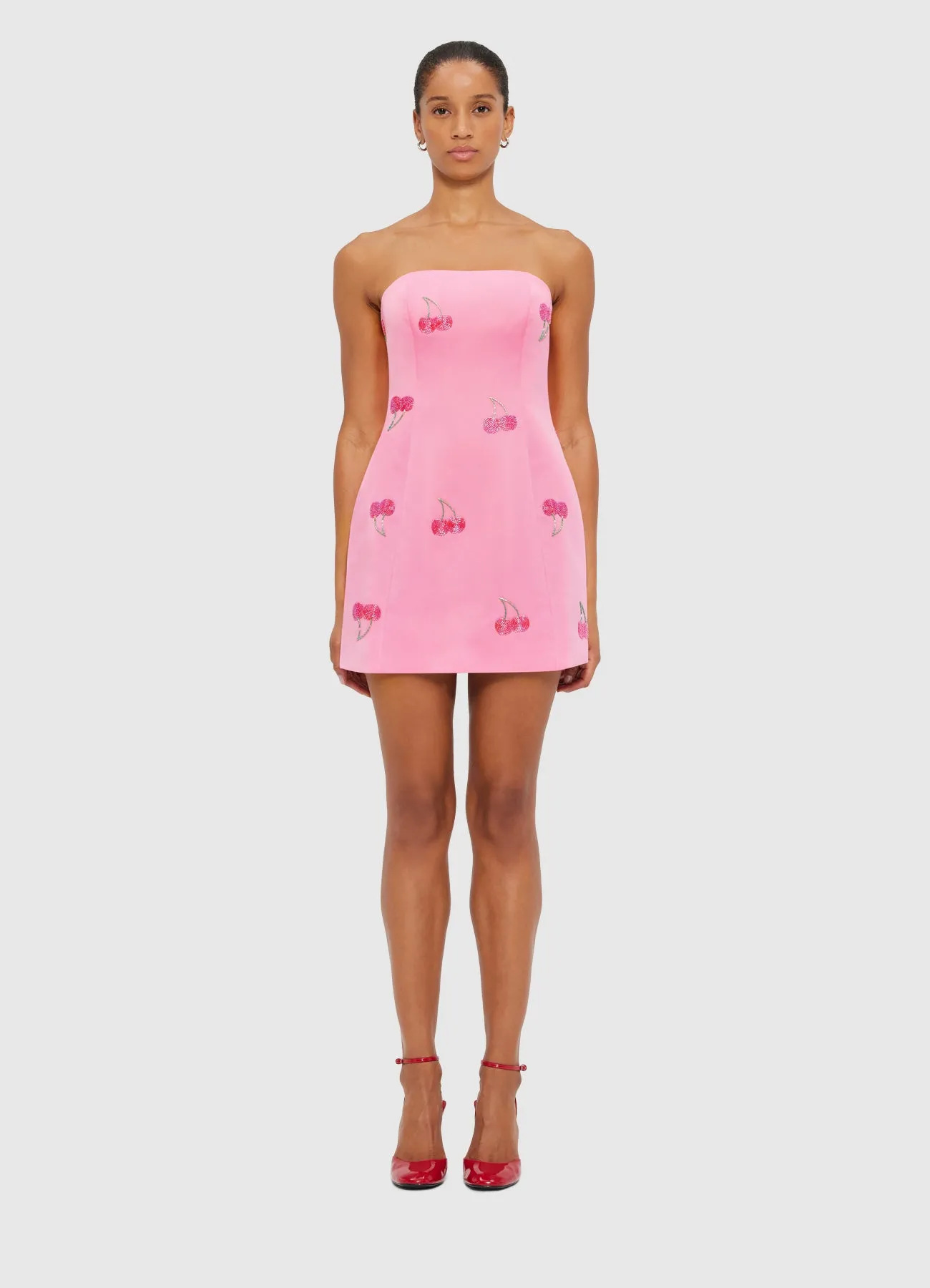 Roselle Embellished Bustier Mini Dress - Pink Cherry Beading sold by LEO LIN product image thumbnail 2