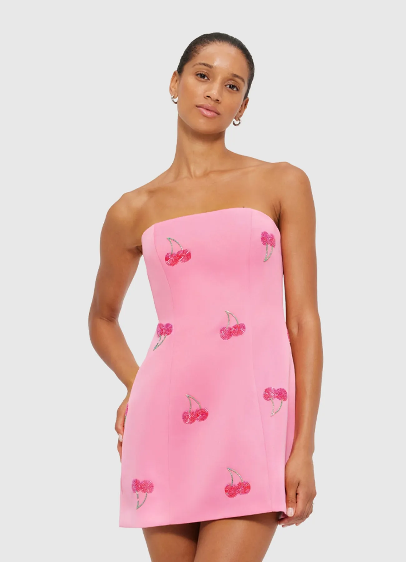 Roselle Embellished Bustier Mini Dress - Pink Cherry Beading sold by LEO LIN product image thumbnail 5