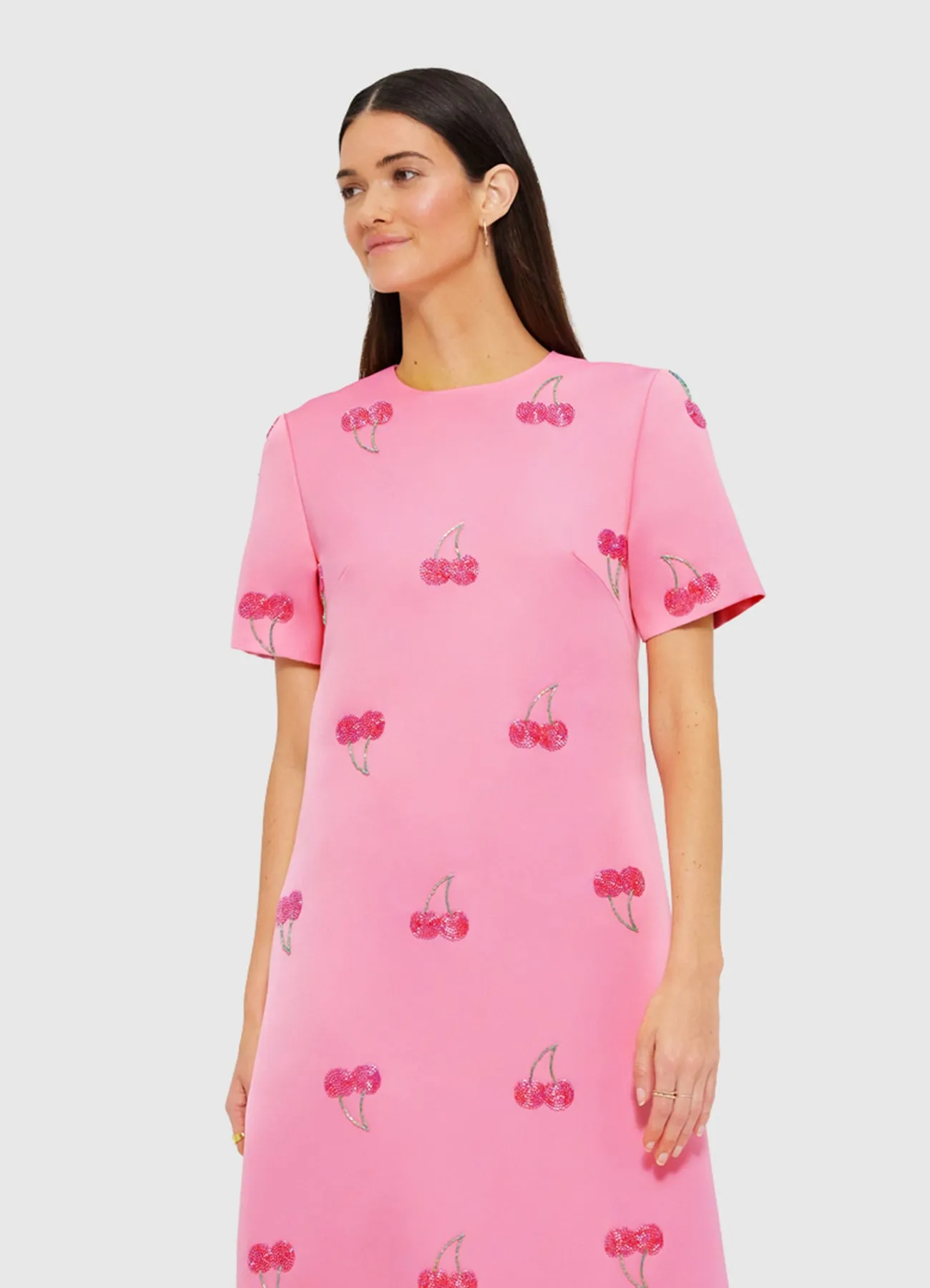 Manon Embellished Shirt Midi Dress - Pink Cherry Beading sold by LEO LIN product image thumbnail 5