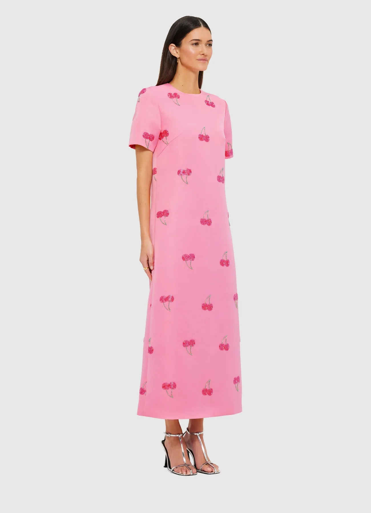 Manon Embellished Shirt Midi Dress - Pink Cherry Beading sold by LEO LIN product image thumbnail 3