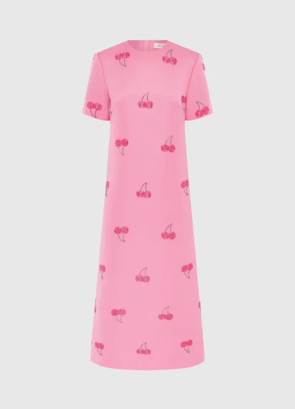 Manon Embellished Shirt Midi Dress - Pink Cherry Beading sold by LEO LIN