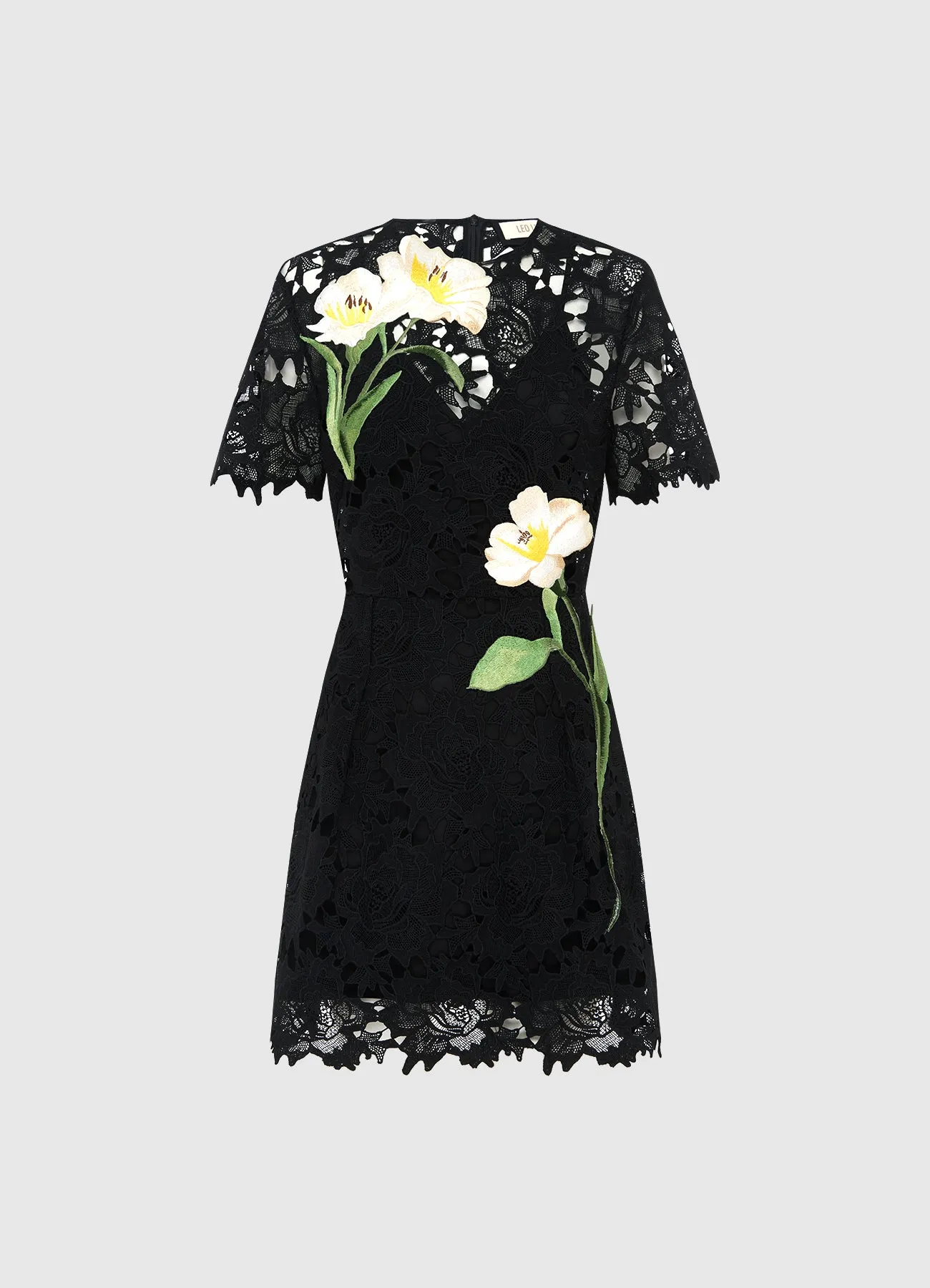 Margot Embroidered Lace Mini Dress - Ebony sold by LEO LIN