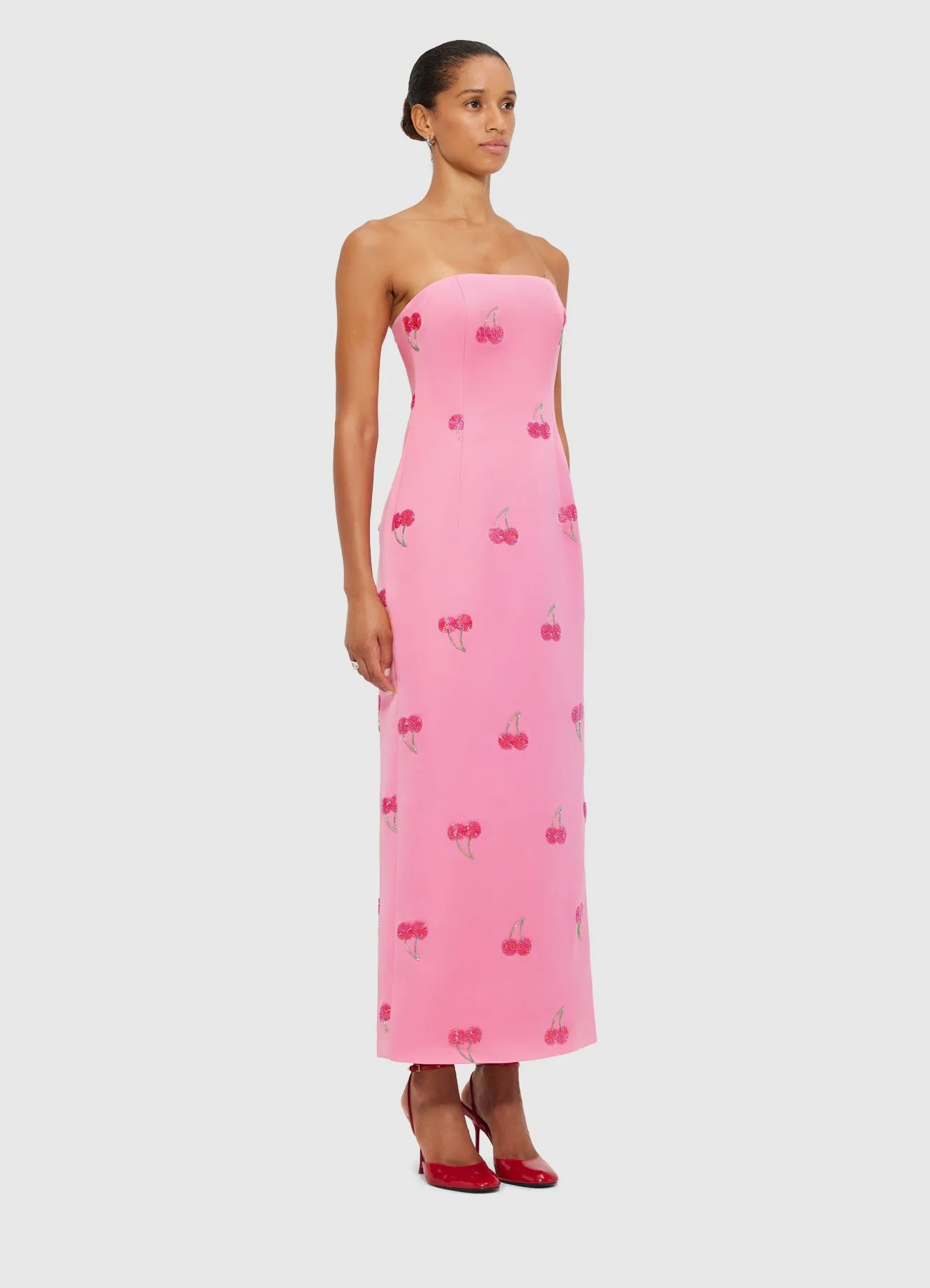 Rayna Embellished Bustier Maxi Dress - Pink Cherry Beading sold by LEO LIN product image thumbnail 3
