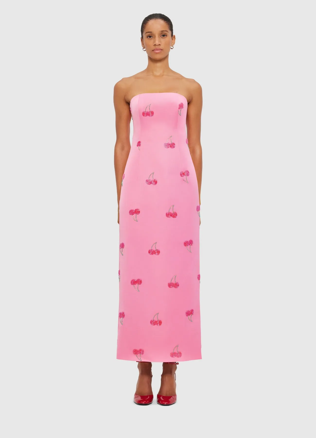 Rayna Embellished Bustier Maxi Dress - Pink Cherry Beading sold by LEO LIN product image thumbnail 2