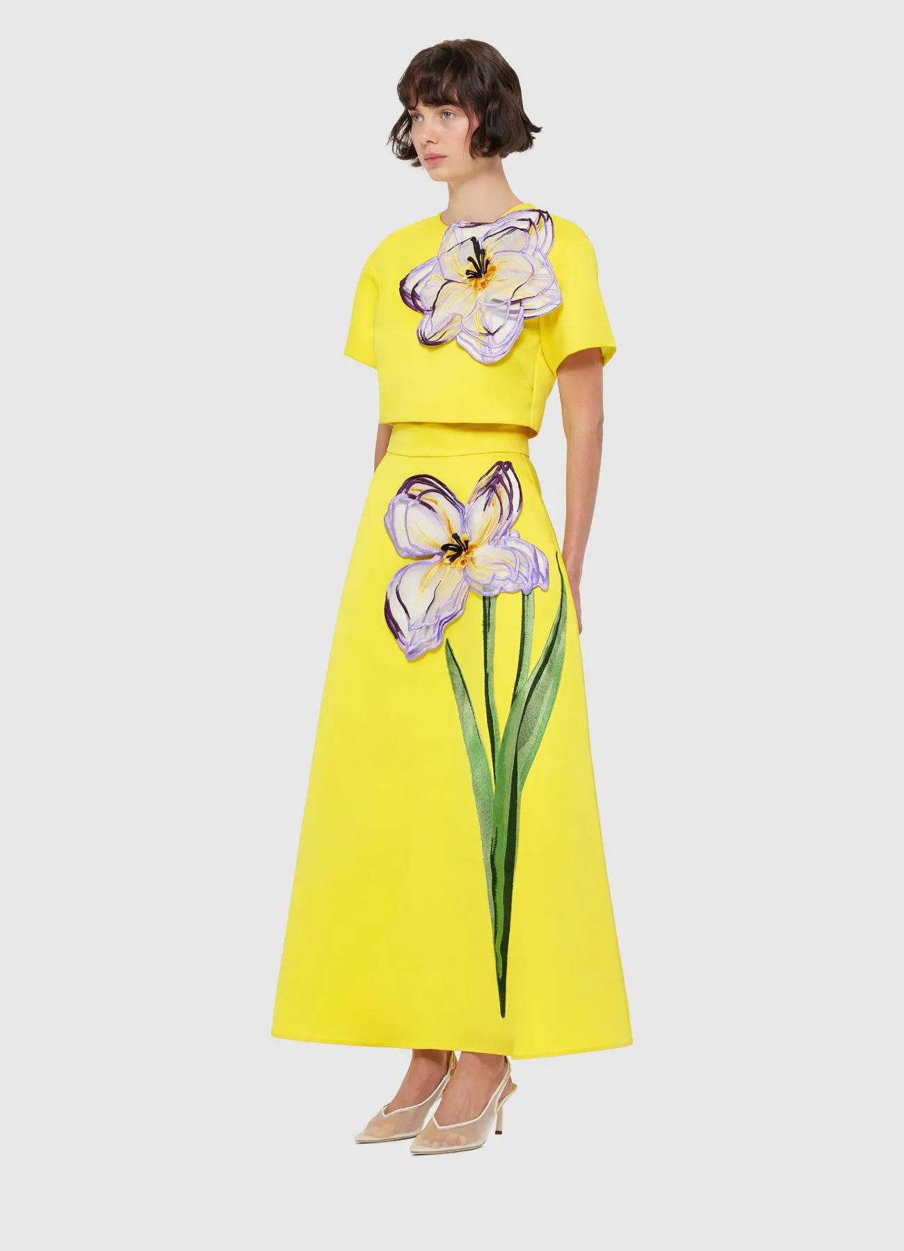 Rafaela Appliqué Maxi Skirt - Iris Print in Yellow sold by LEO LIN product image thumbnail 3