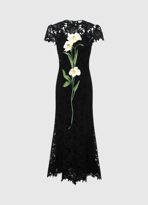 Monique Embroidered Lace Maxi Dress - Ebony sold by LEO LIN