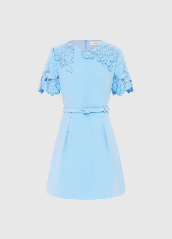 Aurelie Appliqué Short Sleeve Mini Dress - Cornflower Blue sold by LEO LIN