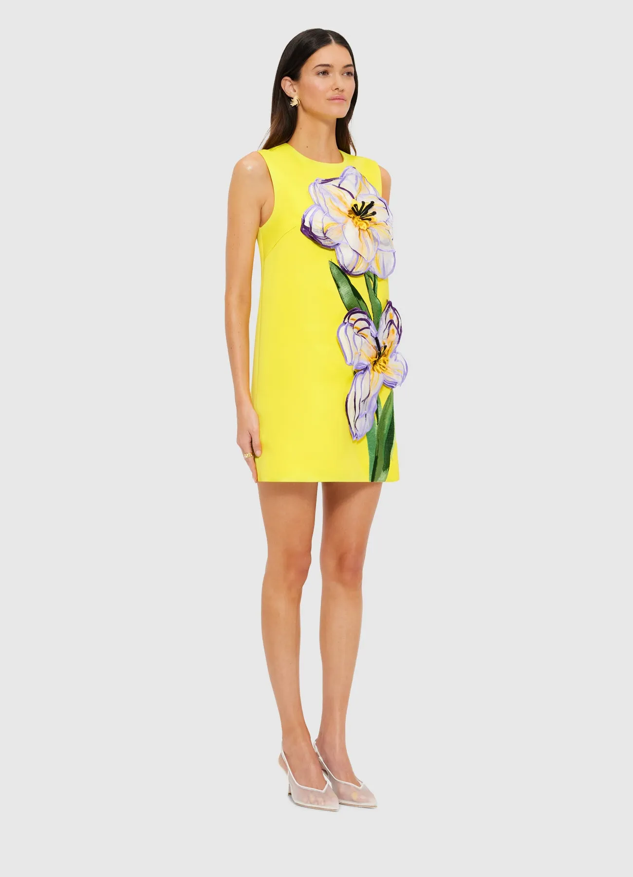Yvonne Appliqué Floral Mini Dress - Iris Print in Yellow sold by LEO LIN product image thumbnail 3
