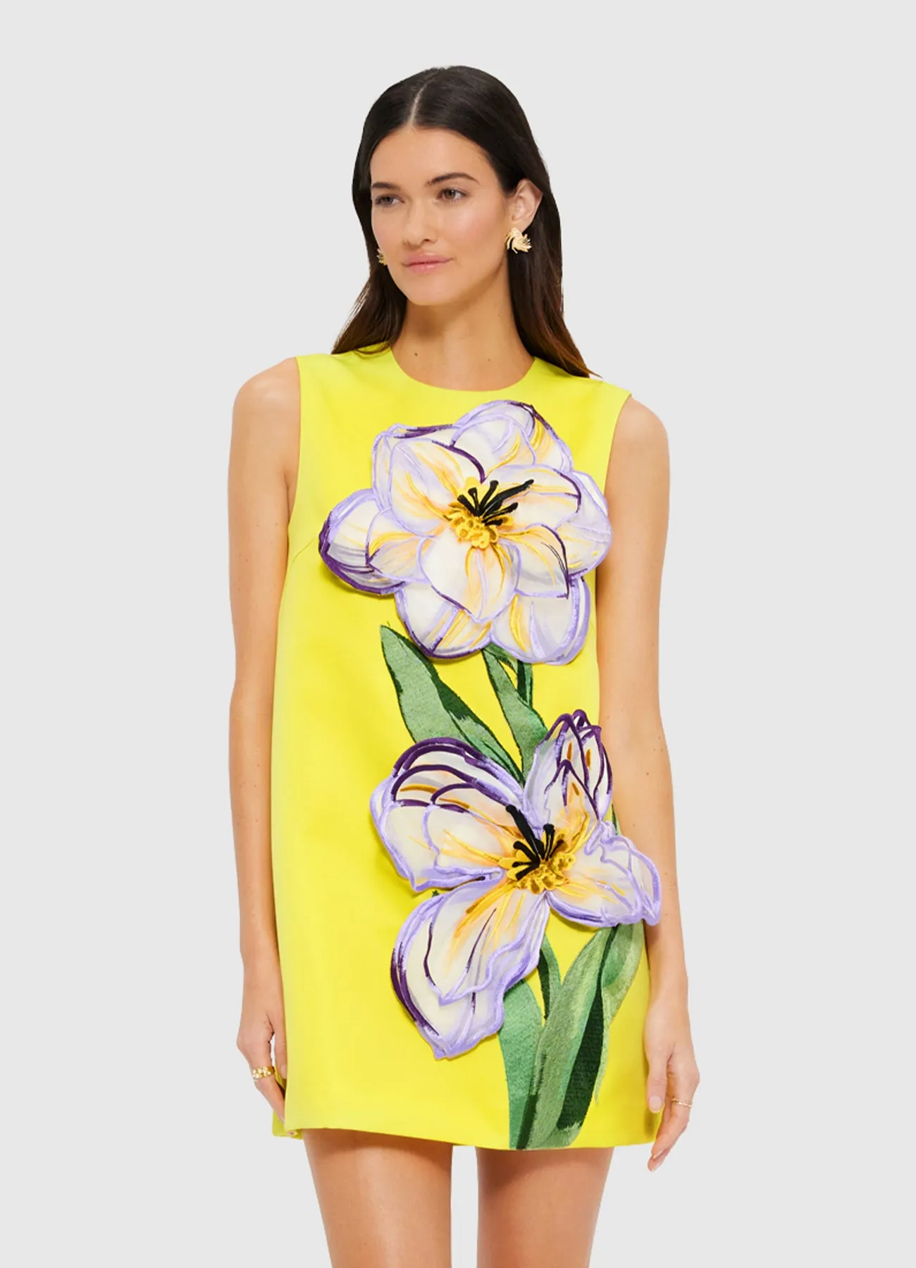 Yvonne Appliqué Floral Mini Dress - Iris Print in Yellow sold by LEO LIN product image thumbnail 5