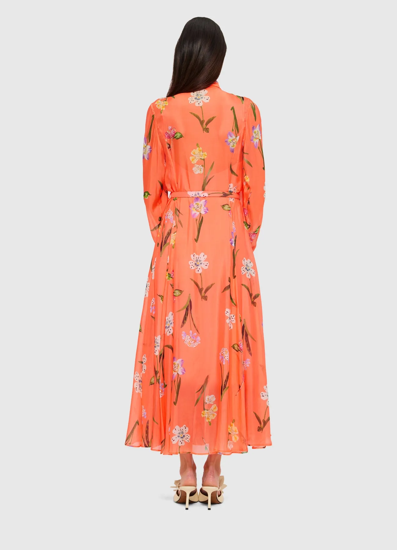 Liliane Tie Neck Midi Dress - Wild Flower in Coral sold by LEO LIN product image thumbnail 5