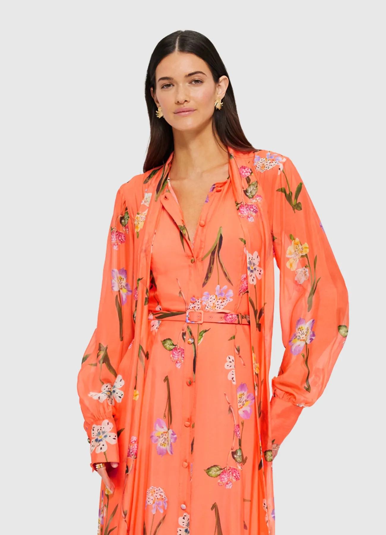 Liliane Tie Neck Midi Dress - Wild Flower in Coral sold by LEO LIN product image thumbnail 4