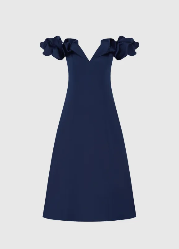 Annie Off Shoulder Frill Midi Dress - Navy sold by LEO LIN