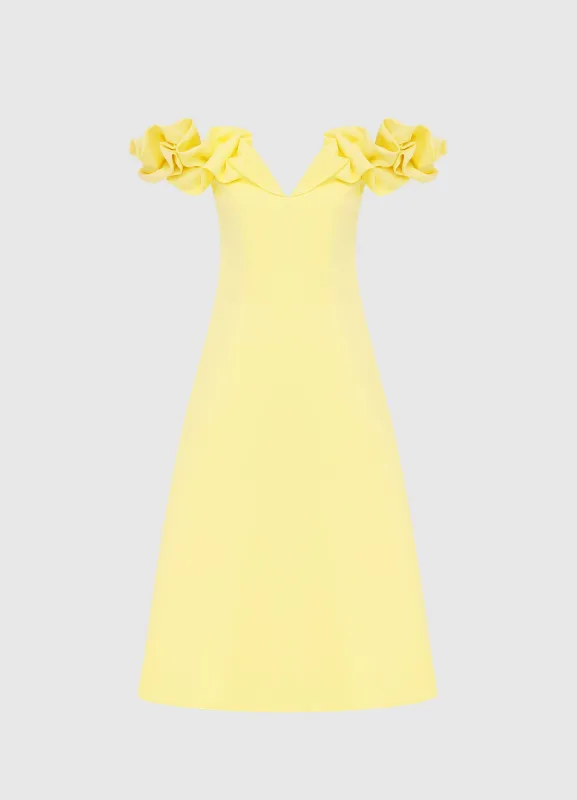 Annie Off Shoulder Frill Midi Dress - Sorbet Yellow sold by LEO LIN