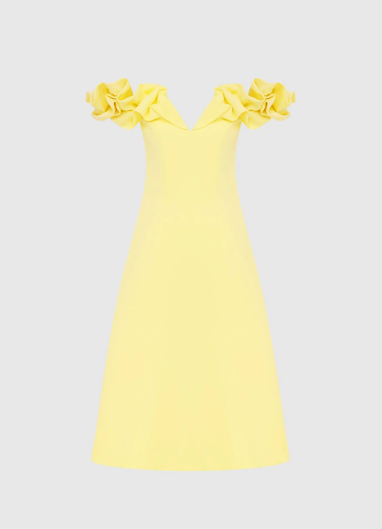 Annie Off Shoulder Frill Midi Dress - Sorbet Yellow sold by LEO LIN