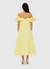 Annie Off Shoulder Frill Midi Dress - Sorbet Yellow sold by LEO LIN