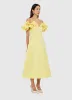 Annie Off Shoulder Frill Midi Dress - Sorbet Yellow sold by LEO LIN