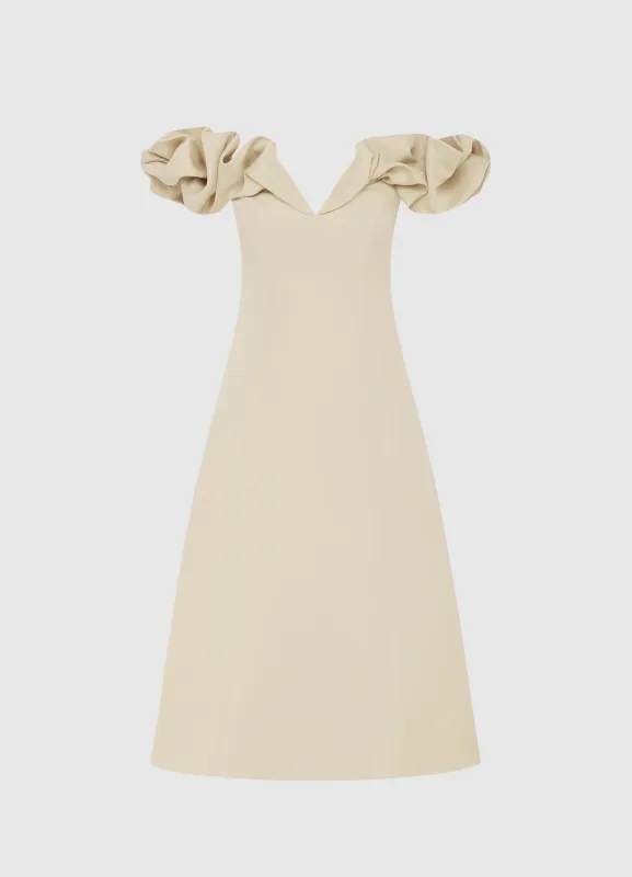 Annie Off Shoulder Frill Midi Dress - Champagne sold by LEO LIN