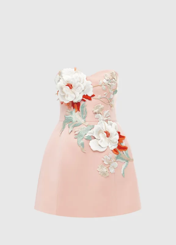 Rosario Appliqué Bustier Mini Dress - Peony Print sold by LEO LIN