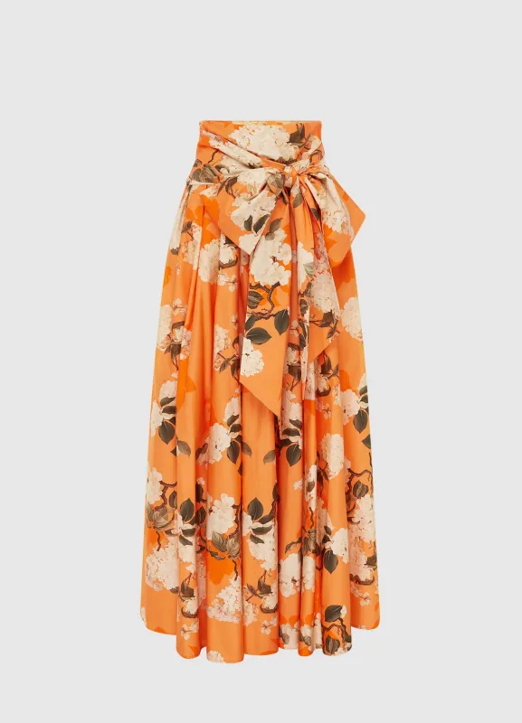 Valerie Maxi Skirt - Hydrangea Print in Tangerine sold by LEO LIN