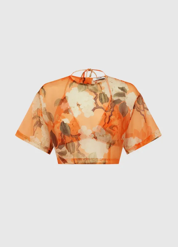 Indie Sleeve Top - Hydrangea Print in Tangerine sold by LEO LIN