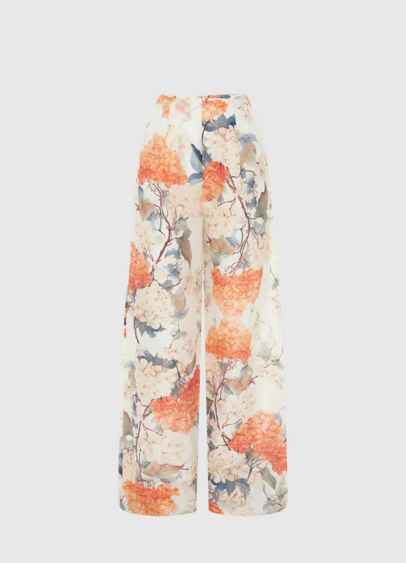 Luisa Pants - Hydrangea Print in Vanilla sold by LEO LIN