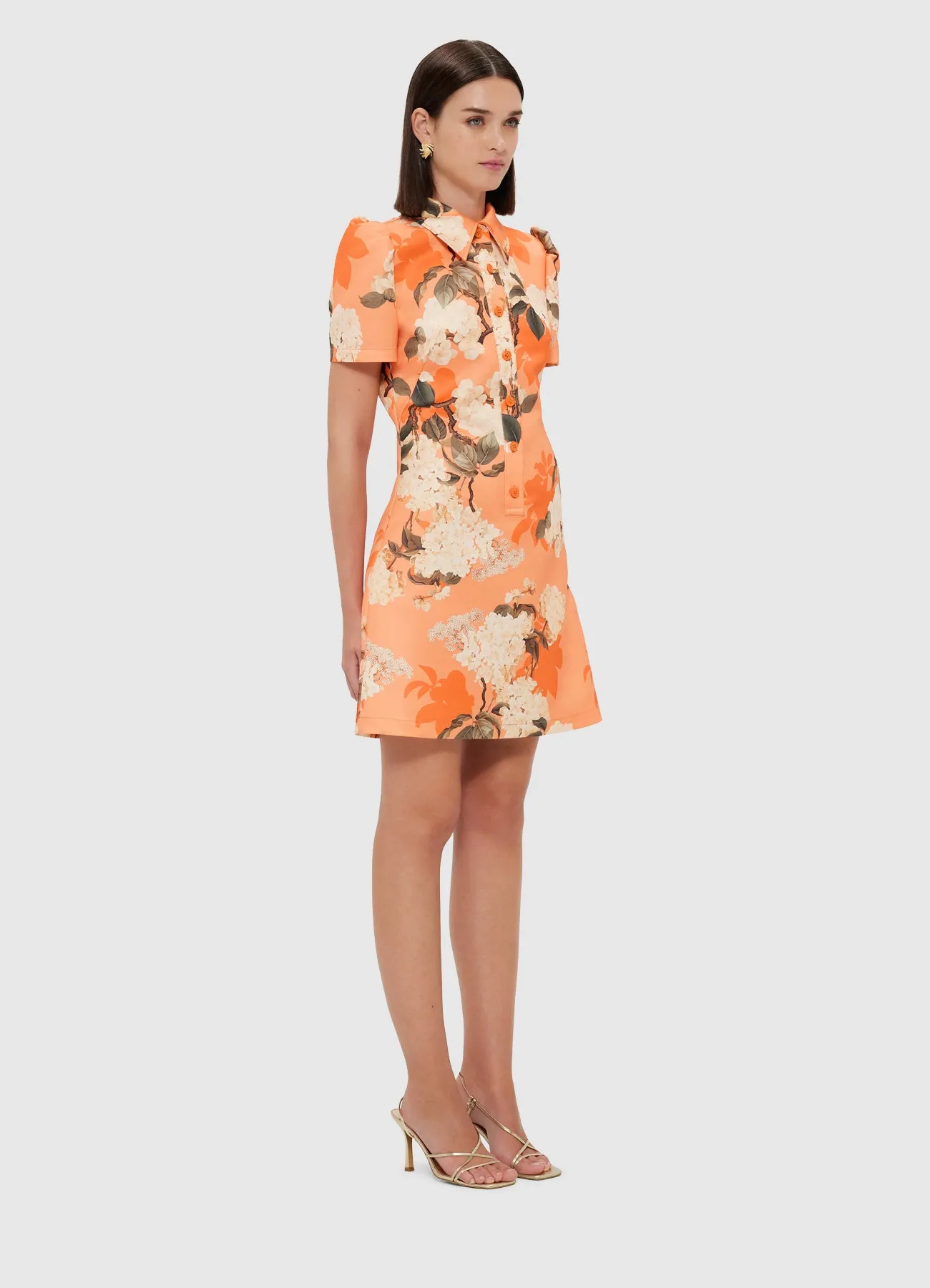 Brooke Mini Dress - Hydrangea Print in Tangerine sold by LEO LIN product image thumbnail 3