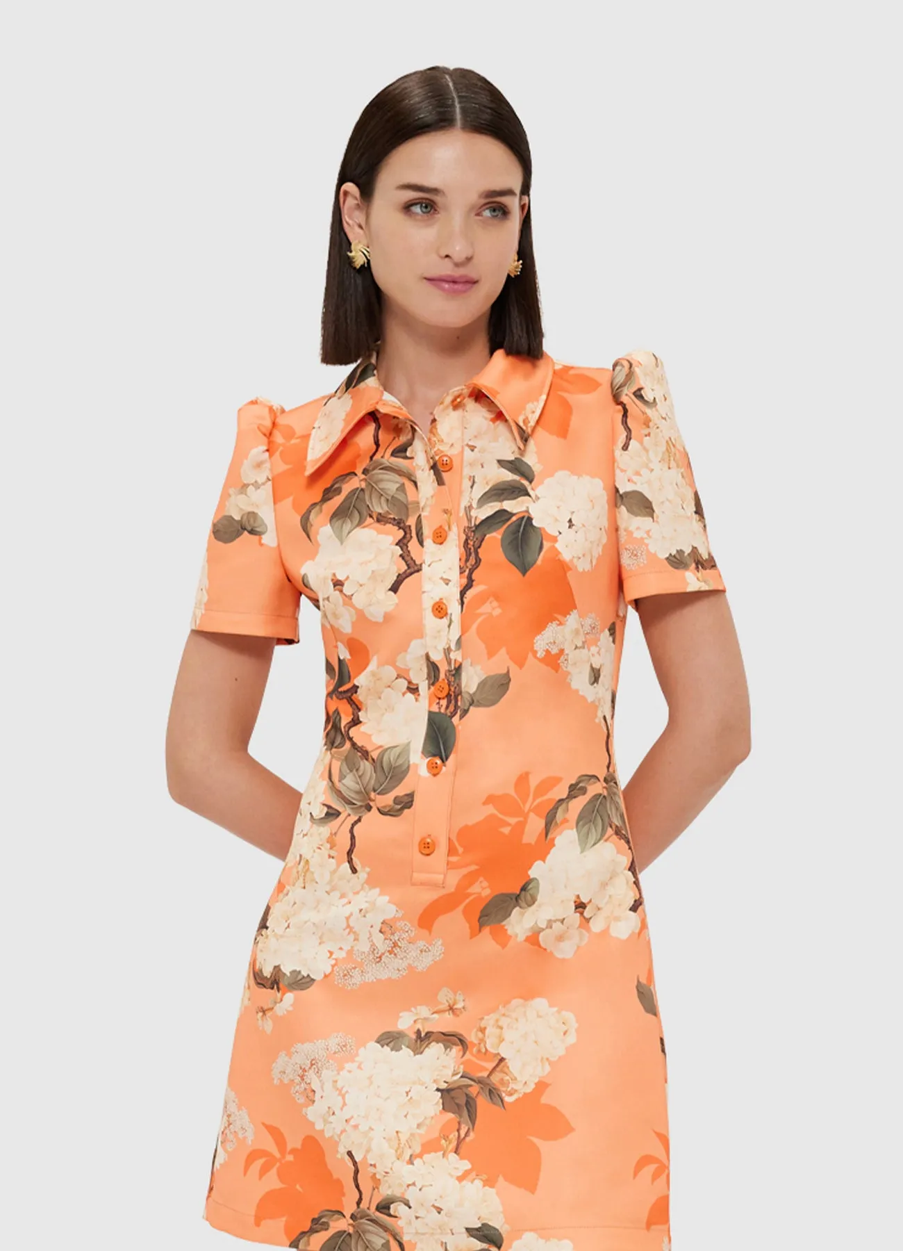 Brooke Mini Dress - Hydrangea Print in Tangerine sold by LEO LIN product image thumbnail 5