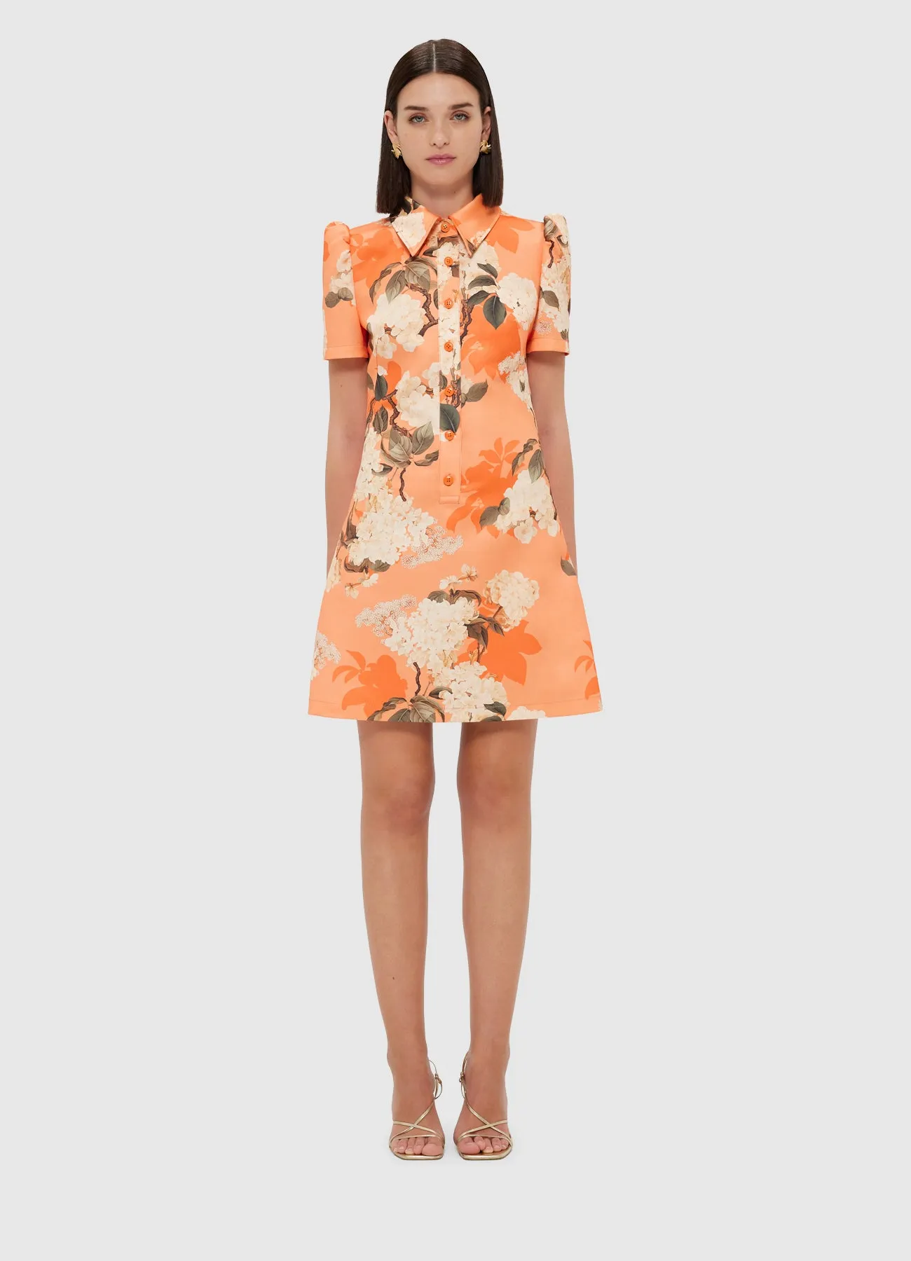 Brooke Mini Dress - Hydrangea Print in Tangerine sold by LEO LIN product image thumbnail 2