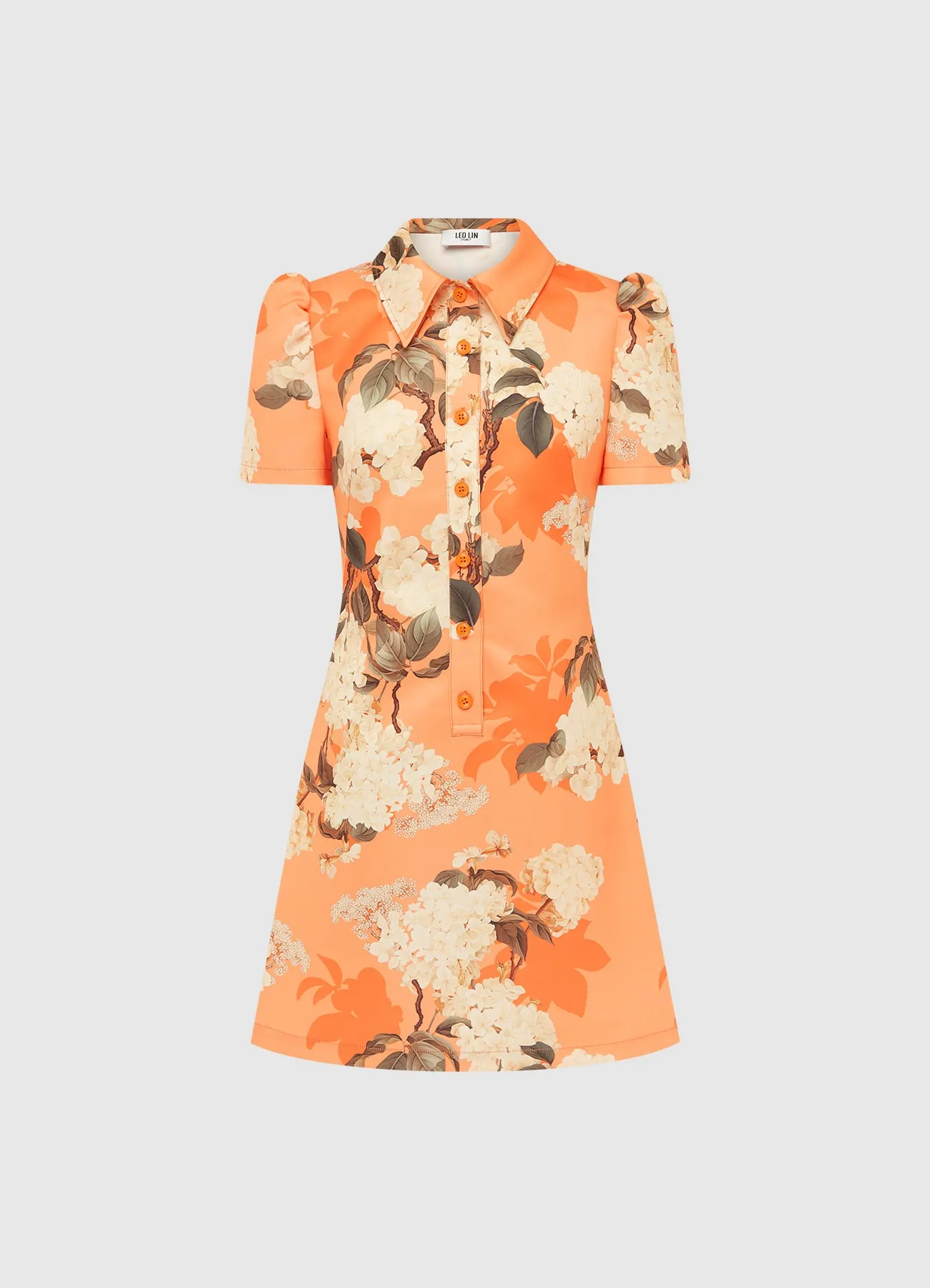 Brooke Mini Dress - Hydrangea Print in Tangerine sold by LEO LIN