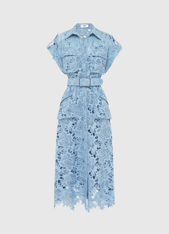 Audrey Lace Pocket Shirt Midi Dress - Powder Blue sold by LEO LIN
