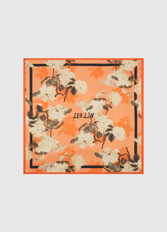 Small Scarf - Hydrangea Print in Tangerine sold by LEO LIN