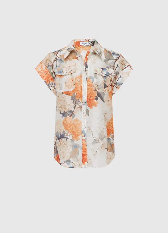 Catarina  Blouse - Hydrangea Print in Vanilla sold by LEO LIN