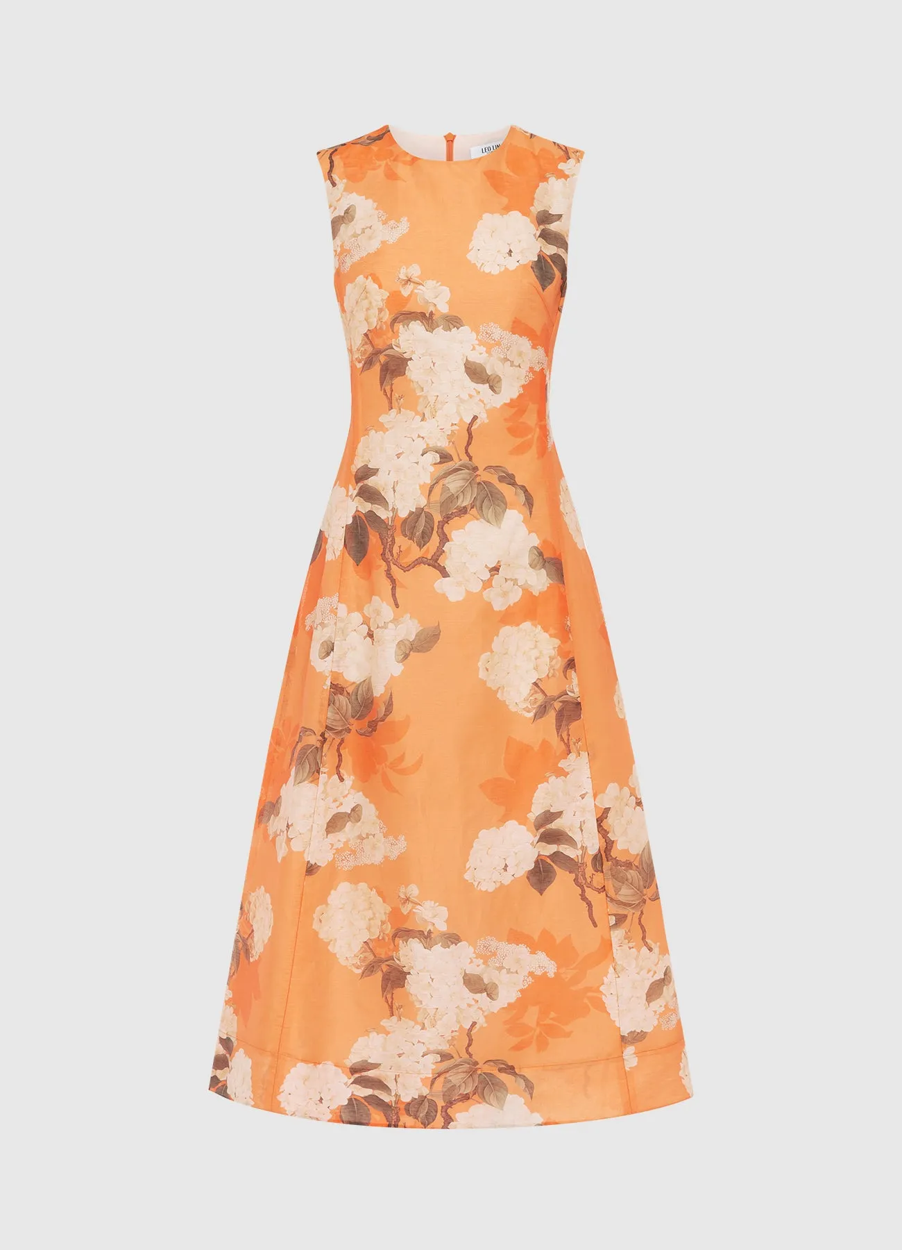 Cleo Printed Sleeveless Midi Dress - Hydrangea in Tangerine sold by LEO LIN