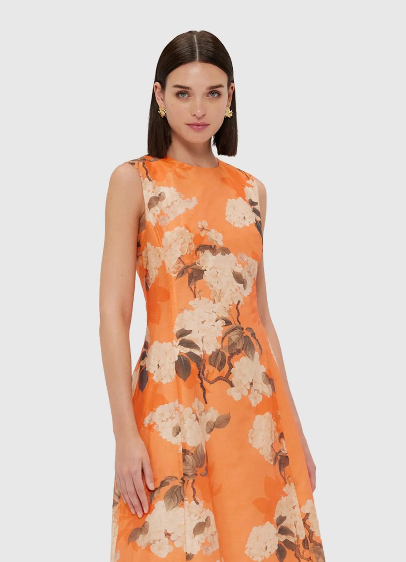 Cleo Printed Sleeveless Midi Dress - Hydrangea in Tangerine sold by LEO LIN product image thumbnail 5