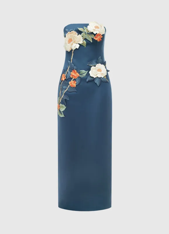 Rayna Appliqué Floral Bustier Maxi Dress - Pear Blossom sold by LEO LIN
